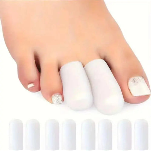 Pair of breathable silicone toe caps for big toes, designed to reduce calluses and blisters, with a slip-on, comfortable fit.