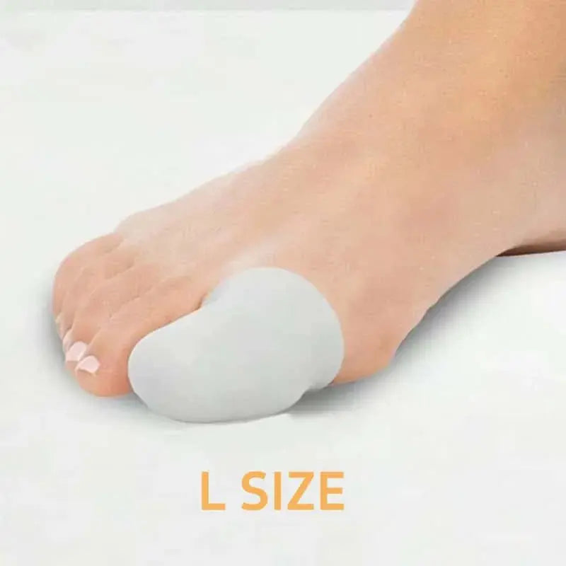 Pair of breathable silicone toe caps from SHOPEZRA L.L.C. designed for big toes, reduces calluses and blisters, slip-on for comfort.