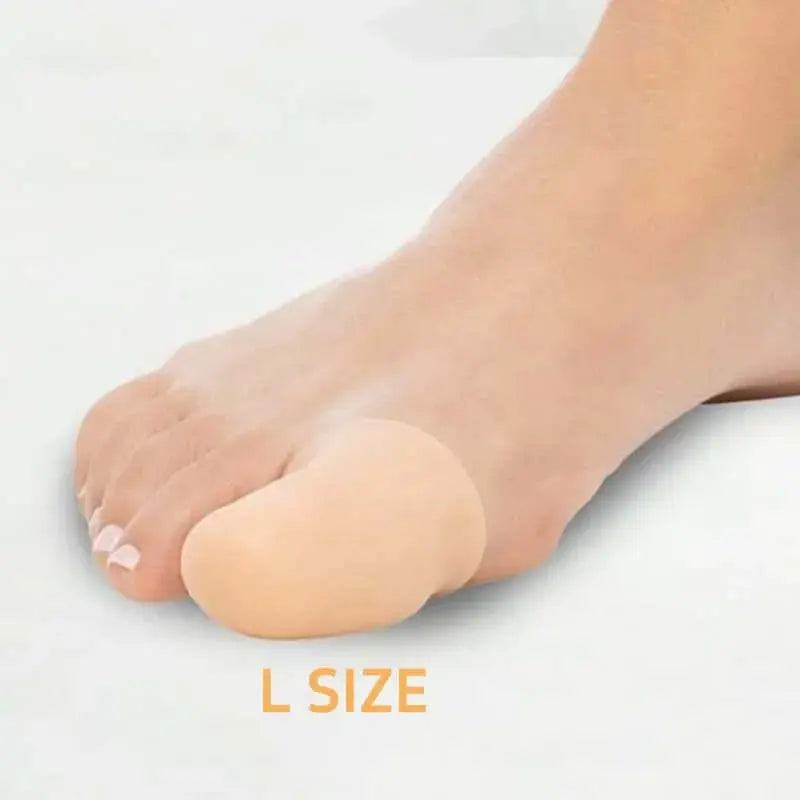 Pair of breathable silicone toe caps designed for big toes, reducing calluses and blisters, with a slip-on, comfortable fit.