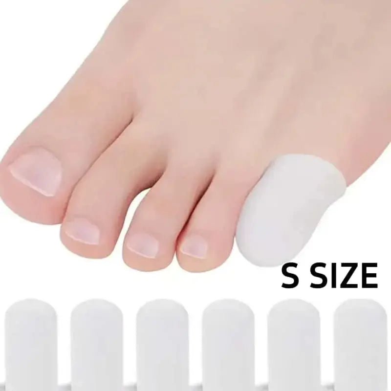 Pair of breathable silicone toe caps for big toes, reduces calluses and blisters, comfortable slip-on design for walking.