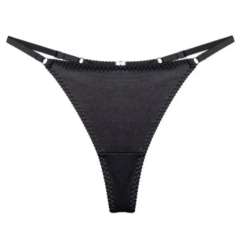 White leopard print satin women's thong underwear by SHOPEZRA L.L.C. with seamless low waist design and breathable cotton crotch.