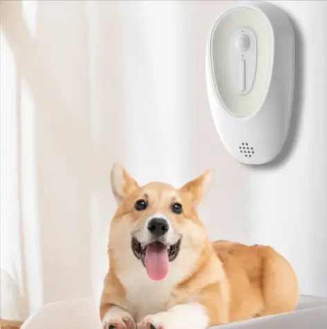 Pet Odor Eliminator for Litter Boxes with a happy dog in a cozy environment.