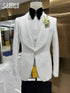 Patterned Elegant White Man Suit Jacket Vest Pants Fashionable 3-pieces Shawl Lapel Groom Wear Modern Glam Tuxedo Chic Set by Dropshipman