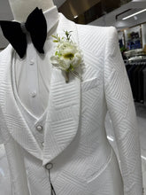 Patterned Elegant White Man Suit Jacket Vest Pants Fashionable 3-pieces Shawl Lapel Groom Wear Modern Glam Tuxedo Chic Set SHOPEZRA L.L.C.