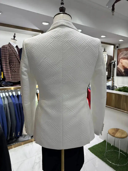 Patterned Elegant White Man Suit Jacket Vest Pants Fashionable 3-pieces Shawl Lapel Groom Wear Modern Glam Tuxedo Chic Set by Dropshipman
