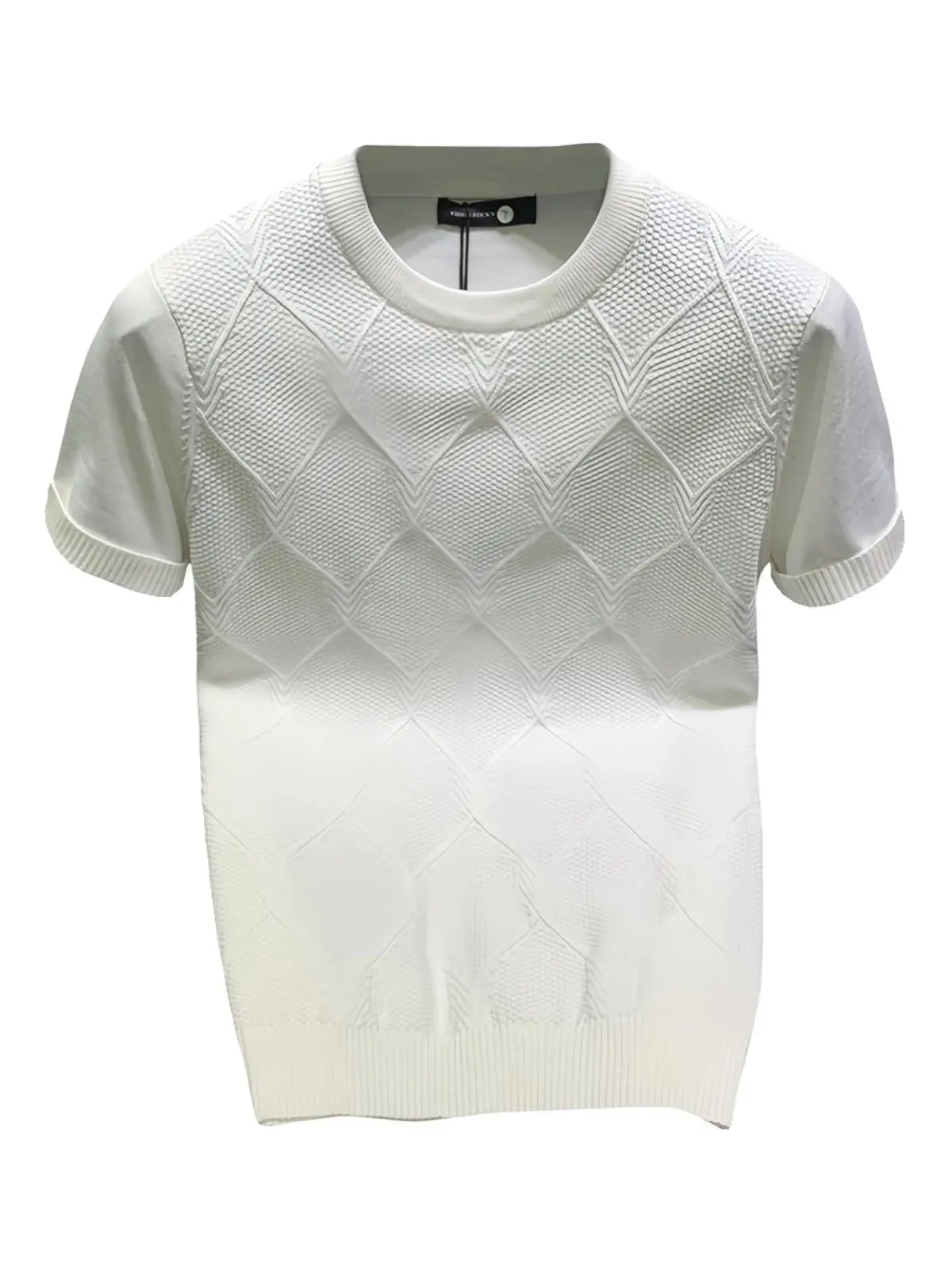White versatile knitted T-shirt from SHOPEZRA L.L.C. featuring short sleeves and solid color design, perfect for summer fashion.