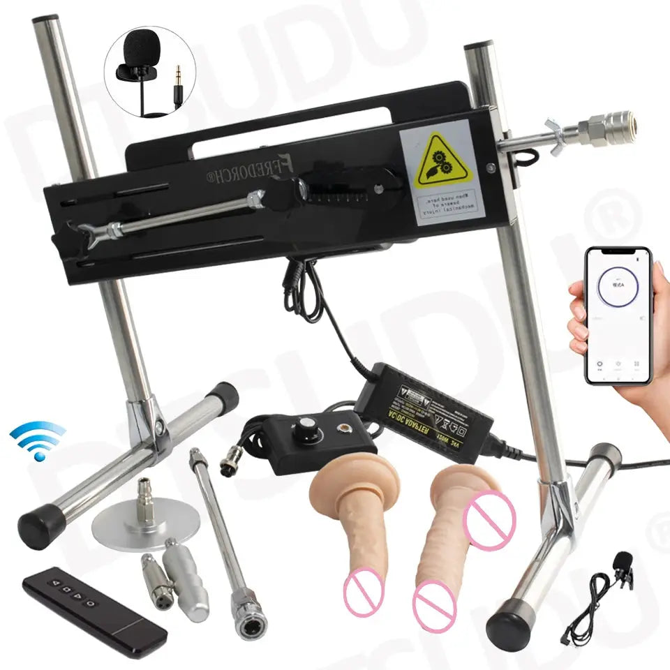 SHOPEZRA L.L.C. 120W automatic dildo machine with adjustable length, super silent operation, designed for adult couples and solo use.