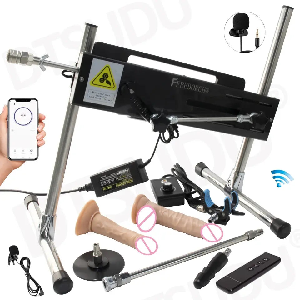 SHOPEZRA L.L.C. automatic dildo machine with adjustable length, silent operation, used for adult male and female pleasure.