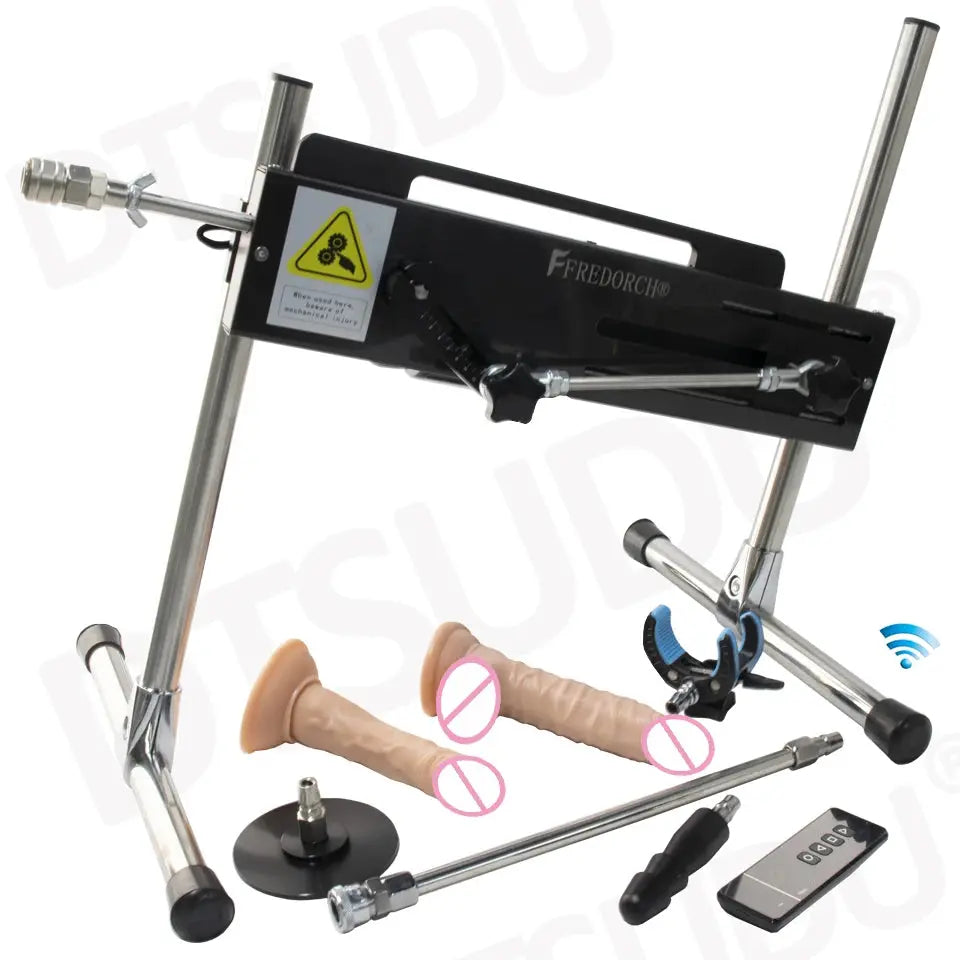 SHOPEZRA L.L.C. 120W automatic dildo machine with adjustable length, silent operation, designed for adult male and female pleasure.