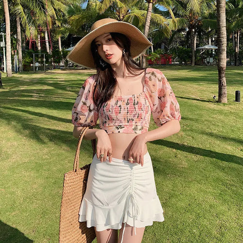 Women's three-piece swimwear set with tummy coverage, slimming design, push-up style, Korean INS fashion for small busts and hot springs.