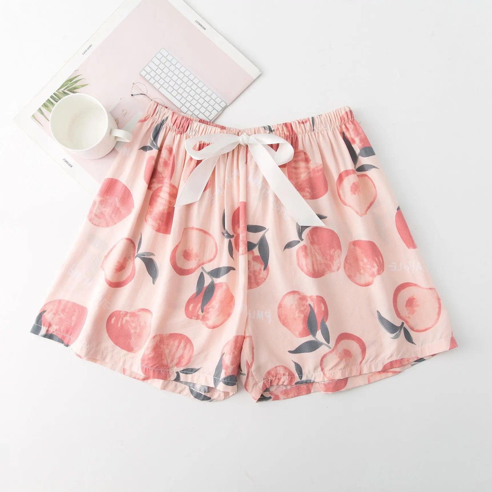 Blue and green Japanese-style cotton silk sleep shorts for women, trendy summer home wear, can be worn outside, lightweight and cute.