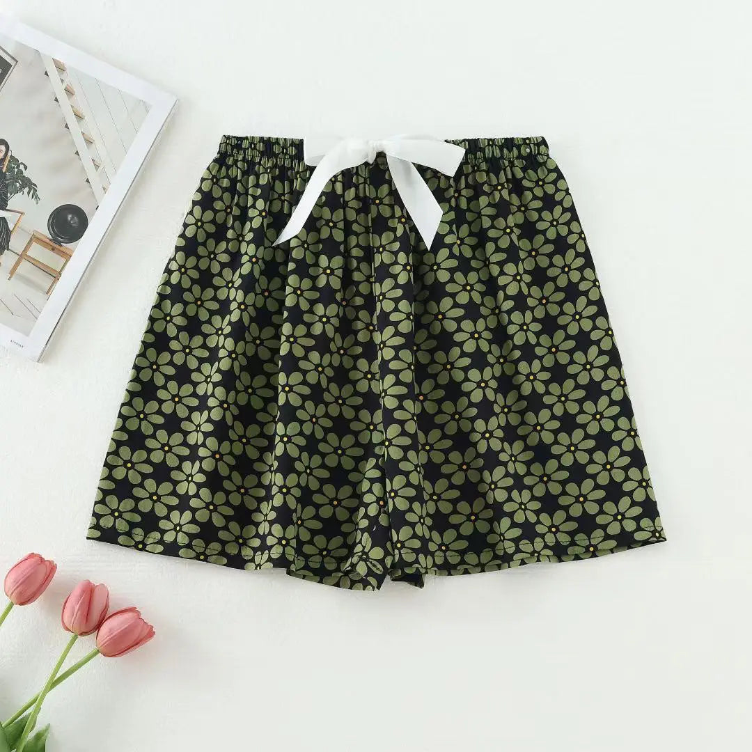 Blue and green cotton silk sleep shorts for women, trendy Japanese-style lightweight home wear, can be worn outside, casual summer style.