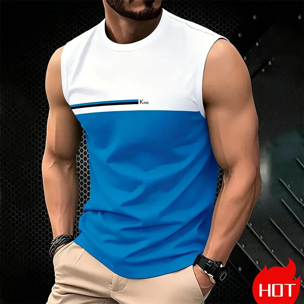 Men's sleeveless casual T-shirt by SHOPEZRA L.L.C., plus size, breathable, O-neck tank top with 3D print for outdoor wear.