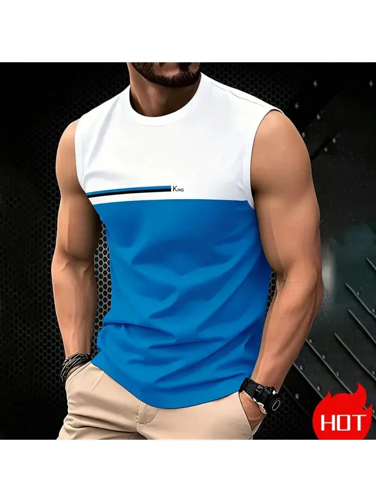 Men's sleeveless casual tank top by SHOPEZRA L.L.C., breathable summer O-neck vest with 3D print, plus size outdoor clothing.