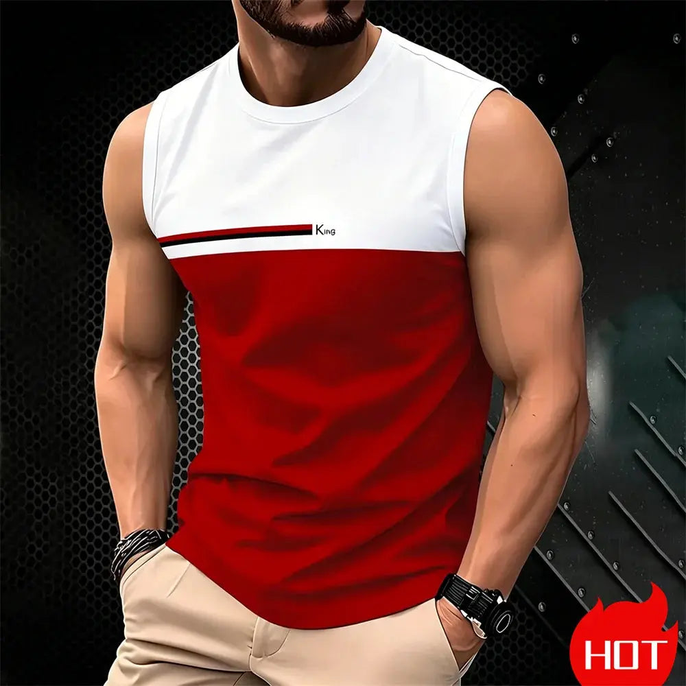 Plus size men's sleeveless T-shirt by SHOPEZRA L.L.C., casual O-neck tank top with breathable 3D print, outdoor summer vest.