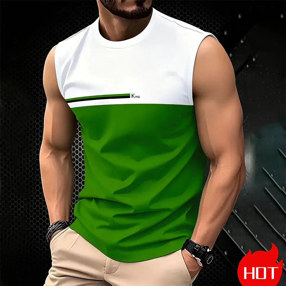 Men's sleeveless casual T-shirt from SHOPEZRA L.L.C., plus size breathable summer O-neck tank top with 3D print, outdoor wear.