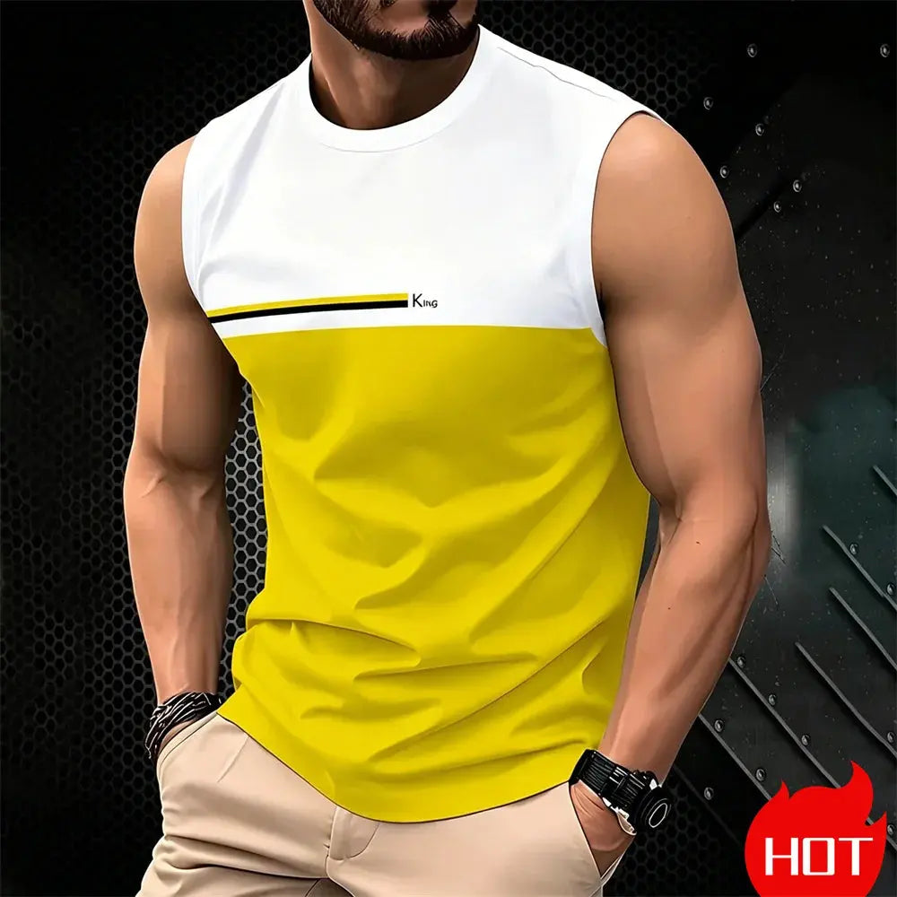 Plus size men's summer sleeveless T-shirt by SHOPEZRA L.L.C., breathable casual O-neck tank top with 3D printed design.