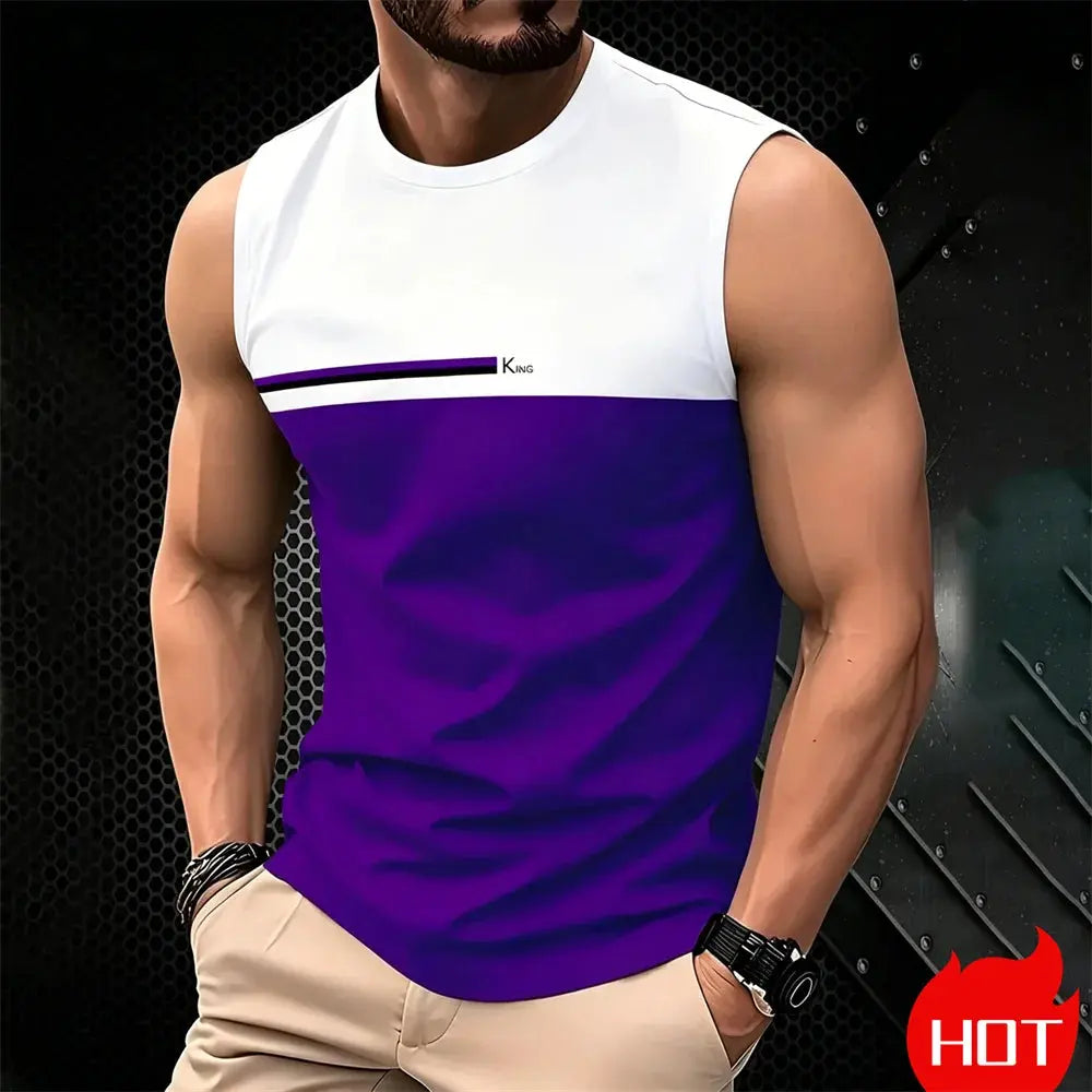 Men's sleeveless casual T-shirt by SHOPEZRA L.L.C., plus size breathable O-neck tank top with 3D printed design, outdoor wear.