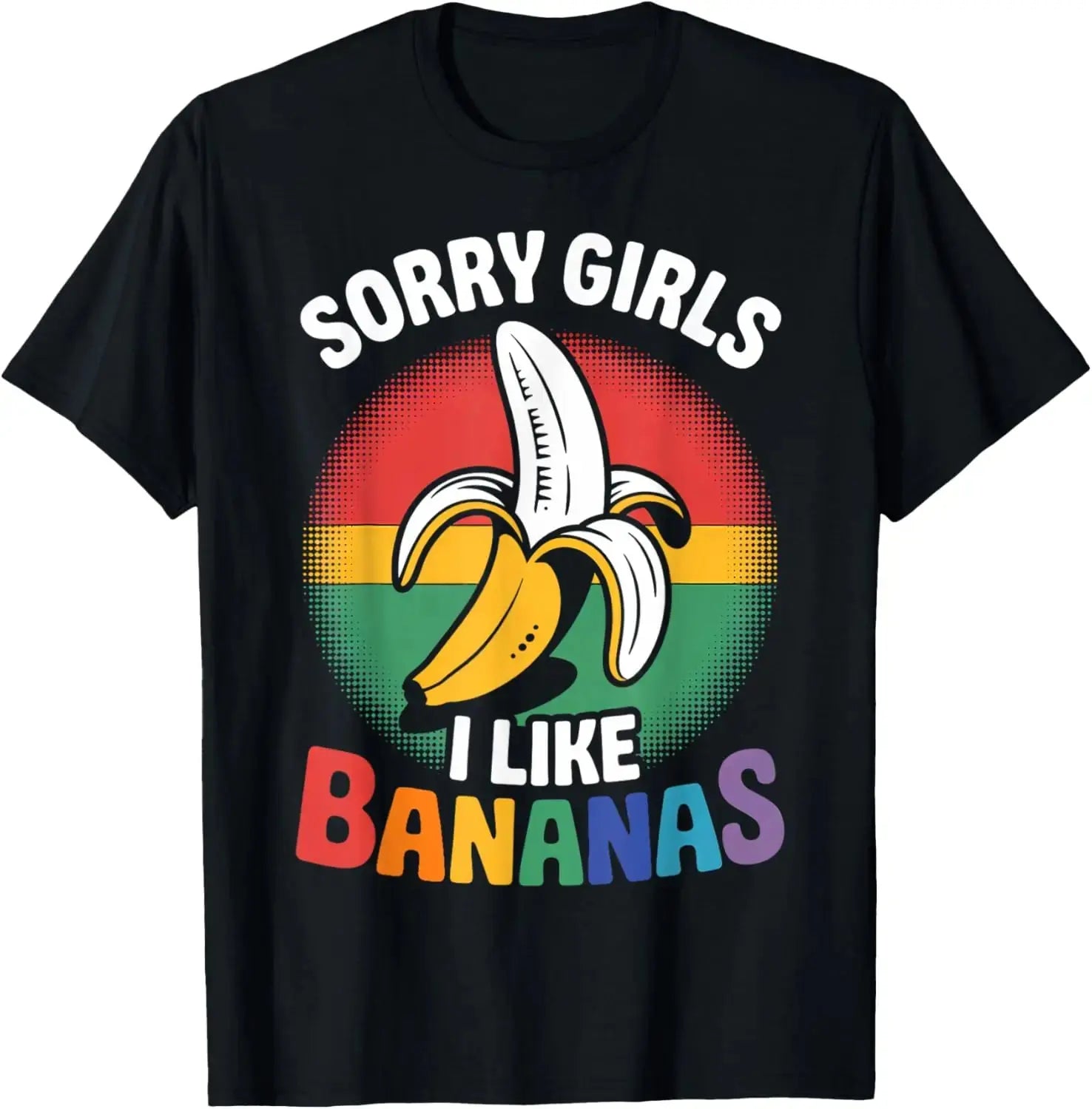 Men's short sleeve LGBTQ Pride T-shirt with "Sorry Girl I Love Banana" graphic, vibrant streetwear design by SHOPEZRA L.L.C.