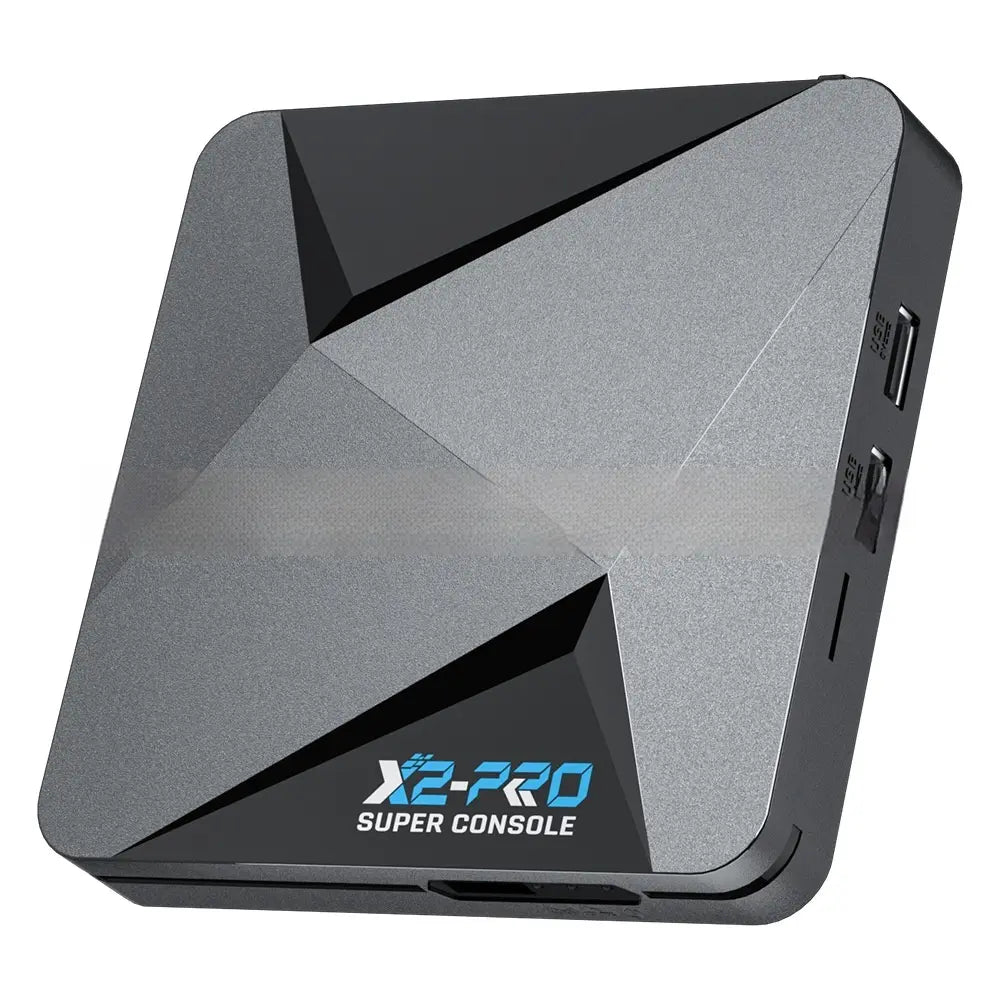 SHOPEZRA L.L.C. Home Entertainment Hub X-2 with 64GB storage, sleek black design, and multiple connectivity ports.
