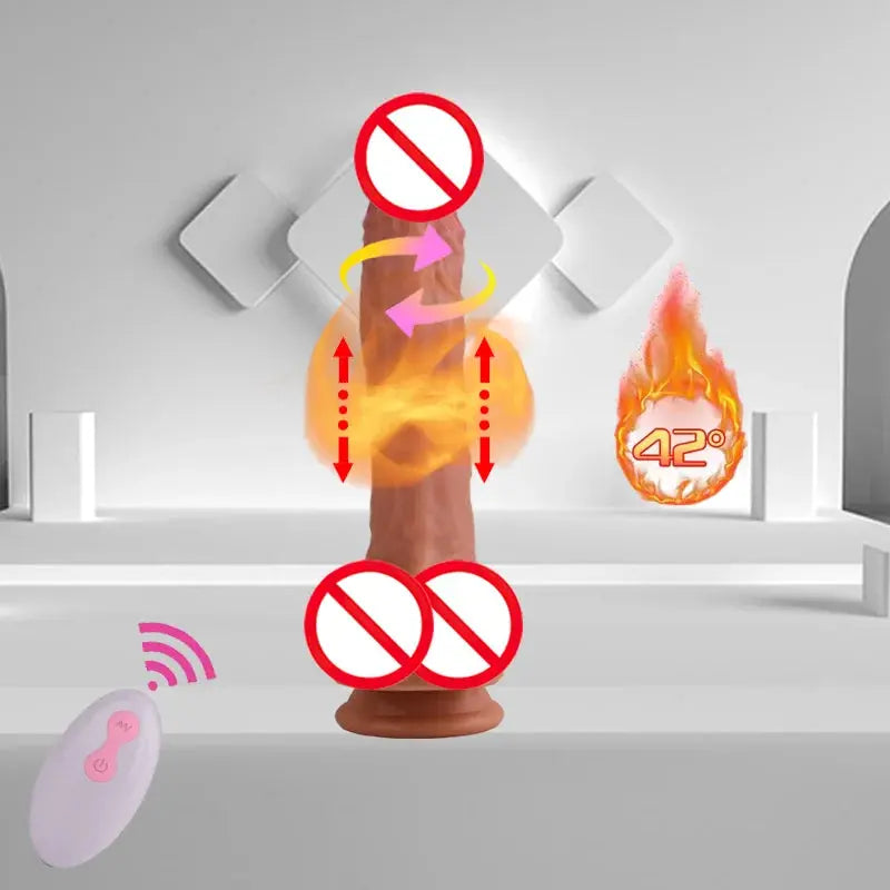 Realistic dildo with telescopic swing, heated feature, and vaginal massage design, designed for female adult pleasure and anal stimulation.
