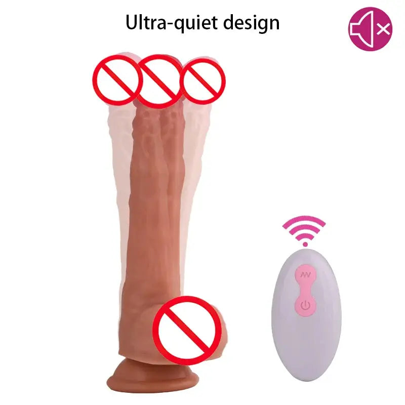 Realistic heated dildo with telescopic swing vibrator, vaginal massage, and anal stimulator, designed for female adult pleasure.