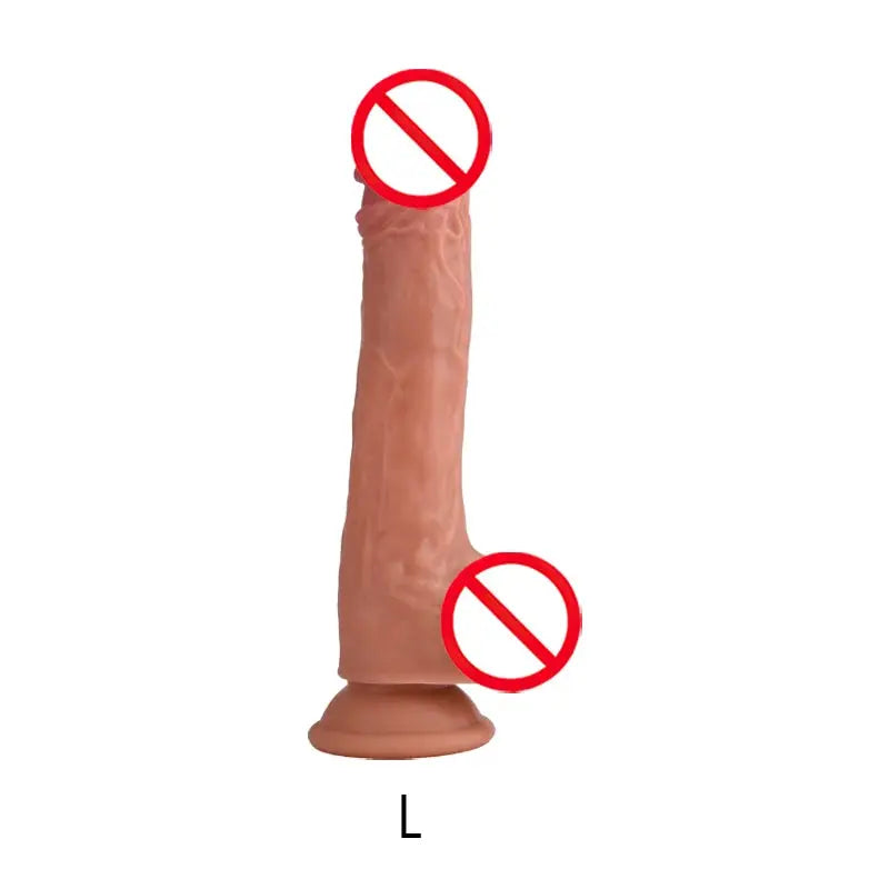 Realistic heated dildo with telescopic swing vibrator and vaginal massage features, designed for female adult pleasure.
