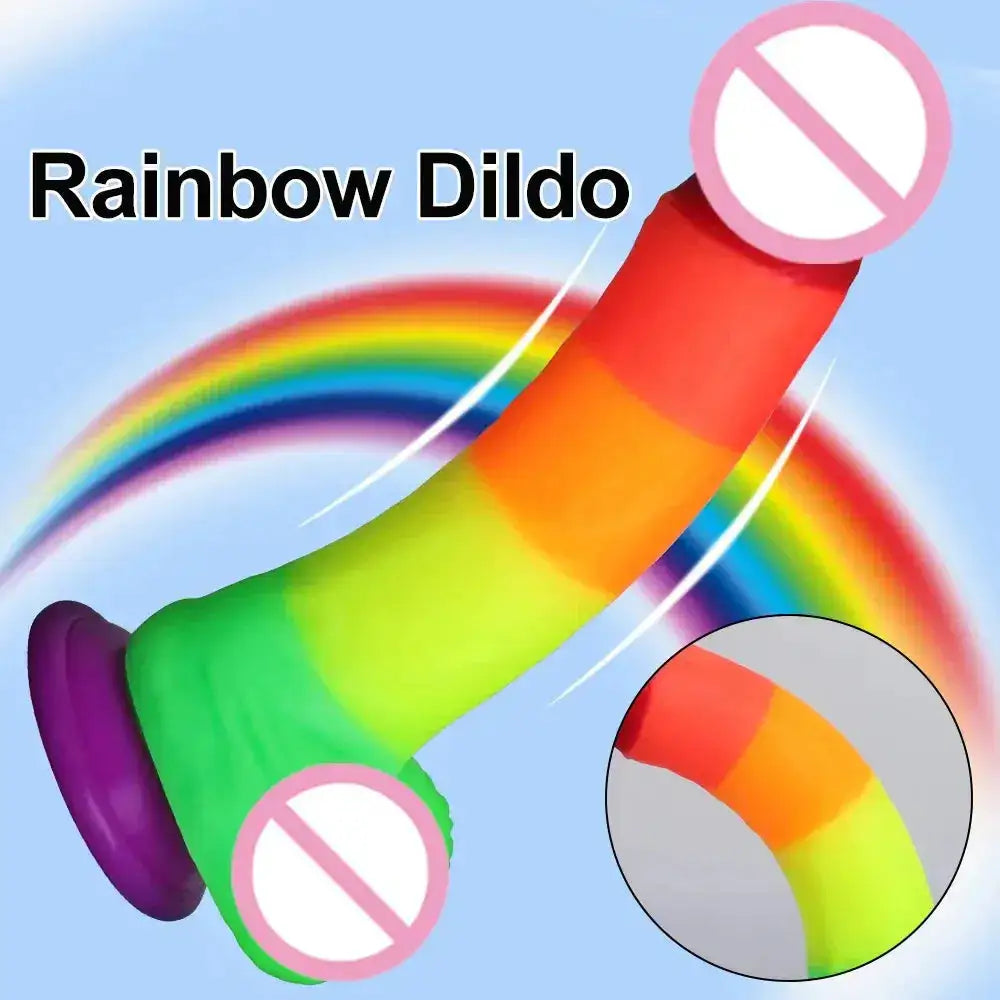 Realistic Rainbow Dildo Sex Toys for Adult Masturbators Colorful Penis Silicone Anal Butt Plug Prostate Stimulator Body Massager by Dropshipman
