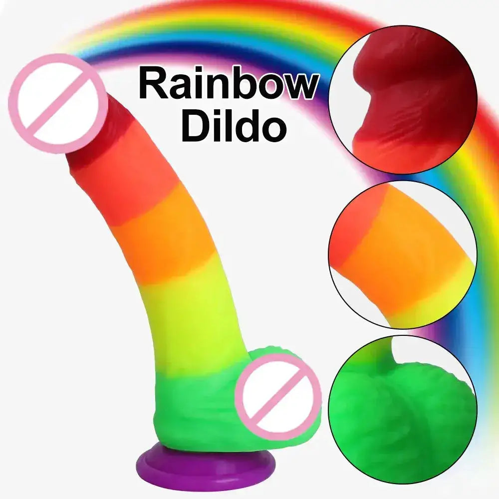Realistic Rainbow Dildo Sex Toys for Adult Masturbators Colorful Penis Silicone Anal Butt Plug Prostate Stimulator Body Massager by Dropshipman
