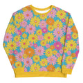 Women's Hippy Garden sweatshirt by SHOPEZRA L.L.C., featuring a colorful floral pattern and casual fit.