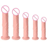 Realistic dildo sex toy for women with skin-like texture, large size, suction cup base, suitable for vaginal and anal use.