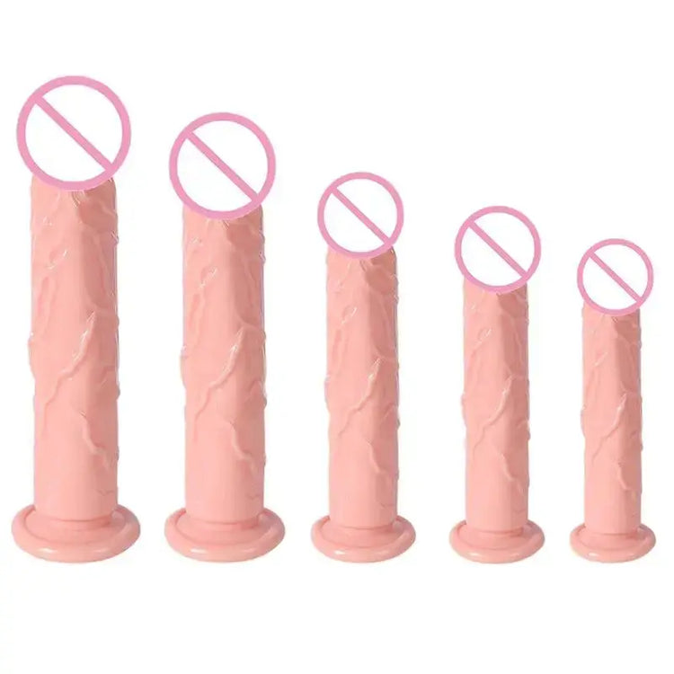 Realistic dildo sex toy for women with skin-like texture, large size, suction cup base, suitable for vaginal and anal use.