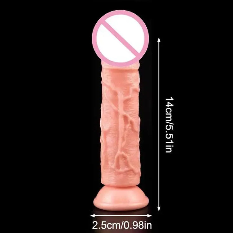Realistic dildo sex toy with skin-like texture, large penis, suction cup base, for women, featuring detailed design for pleasure.
