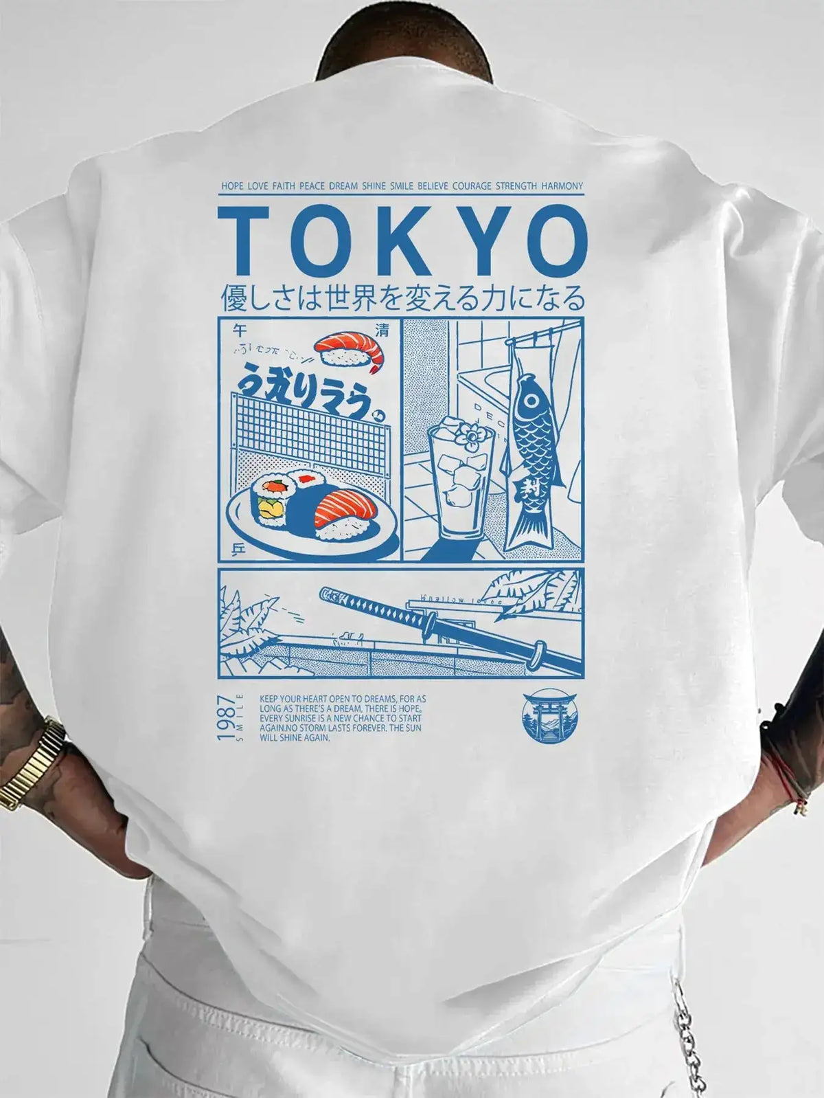 Tokyo Sushi Street Food Comic Print on Premium Soft 100% Cotton Mens T Shirt Perfect for Summer Casual Urban Street Style by Dropshipman