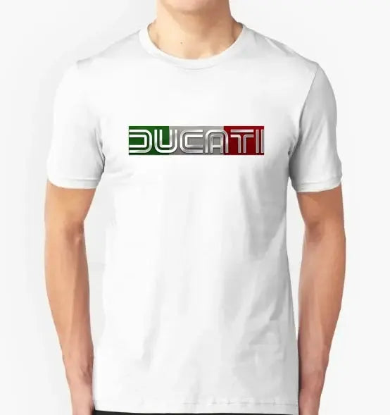 Short-sleeved Ducati Moto GP team racing T-shirt by SHOPEZRA L.L.C. with bold summer fashion attitude for motorcycle riders.