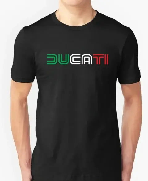 Short-sleeved Ducati Moto GP team racing T-shirt by Shopezra L.L.C. featuring summer fashion attitude for motorcycle riders.