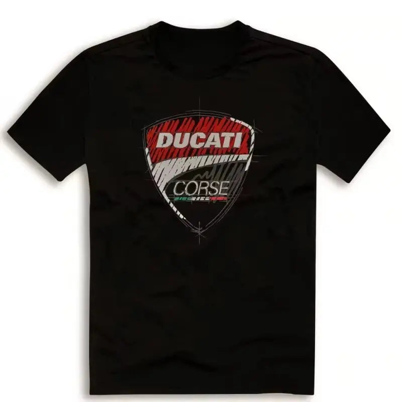 Short-sleeved Ducati Moto GP team racing T-shirt from SHOPEZRA L.L.C. with summer fashion attitude, suitable for motorcycle riders.