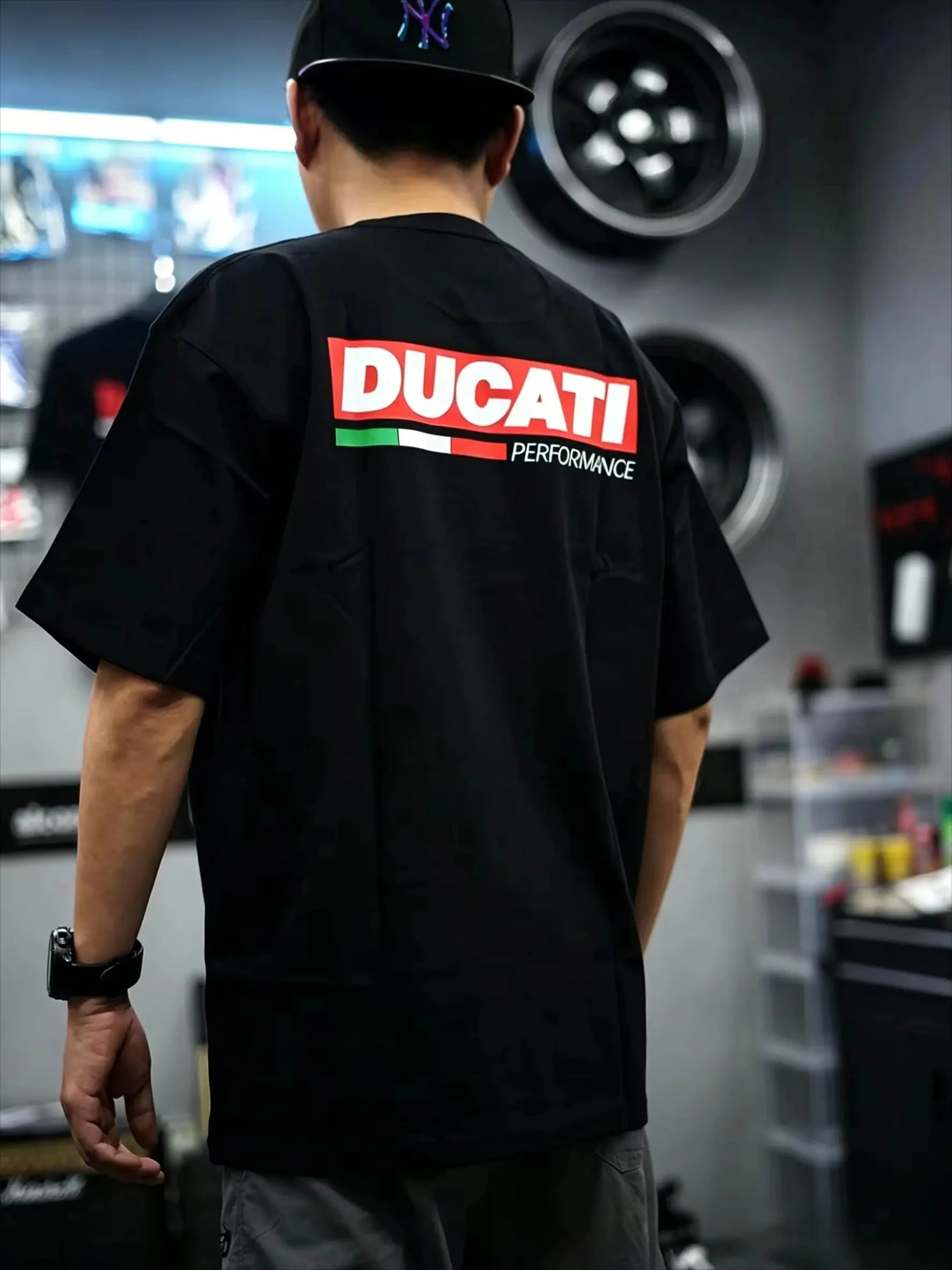 Short-sleeved Ducati Moto GP team racing T-shirt from SHOPEZRA L.L.C., featuring summer fashion attitude for motorcycle riders.