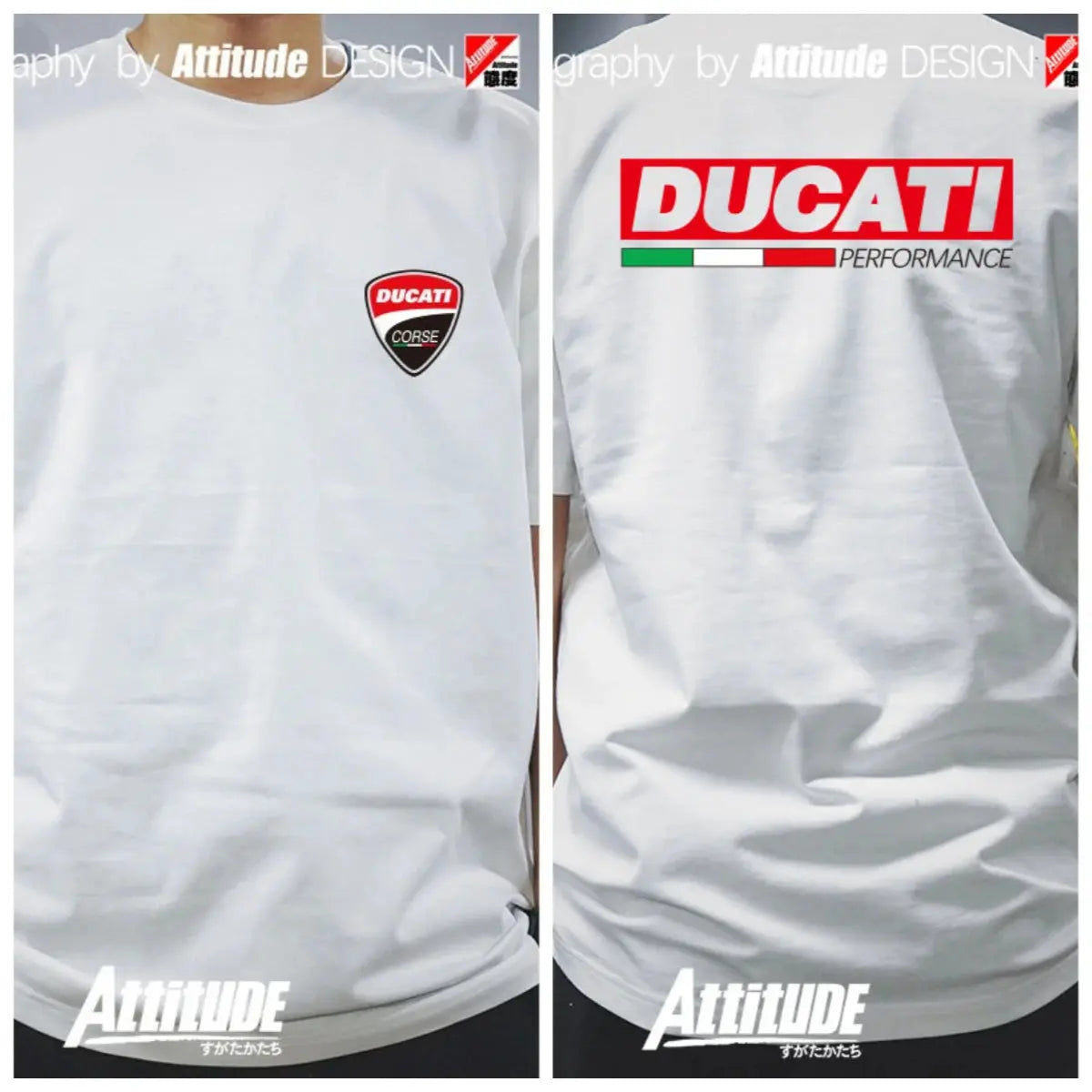 Short-sleeved Ducati Moto GP team racing T-shirt by SHOPEZRA L.L.C., featuring summer fashion attitude for motorcycle riders.