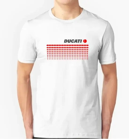Short-sleeved Ducati Moto GP Team Racing T-shirt by Shopezra L.L.C. featuring summer fashion attitude for motorcycle riders.