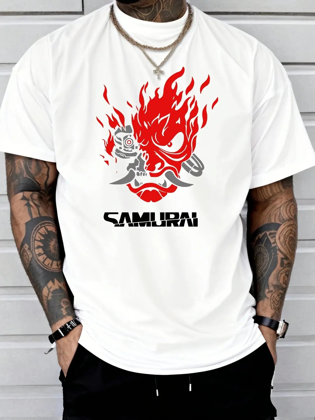 Samurai Hip-hop trend print T-shirt by SHOPEZRA L.L.C., 100% cotton, short sleeve, casual streetwear for men and women.
