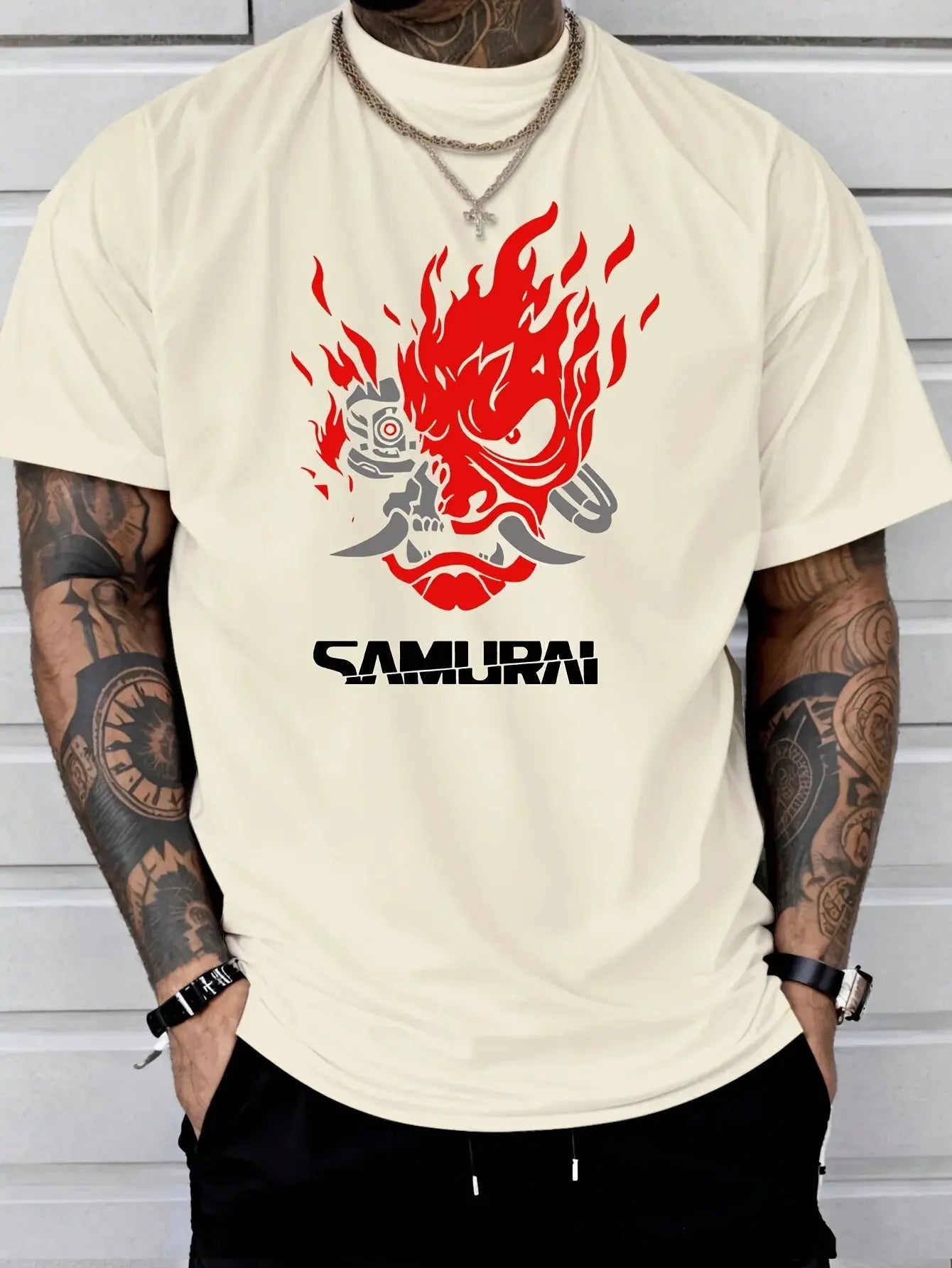 Samurai hip-hop trend print cotton T-shirt for men and women, casual short sleeve summer streetwear by SHOPEZRA L.L.C.