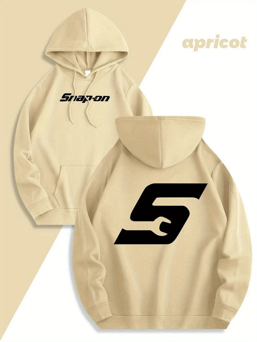 Red Snapon hooded sweatshirt by SHOPEZRA L.L.C., casual long sleeve pullover with drawstring, made of polyester knit for all-season warmth.