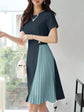 ZANZEA 2025 Elegant Pleated Dresses Women Summer Work OL Dress Stylish Short Sleeve Party Sundress Casual Patchwork Vestidos SHOPEZRA L.L.C.