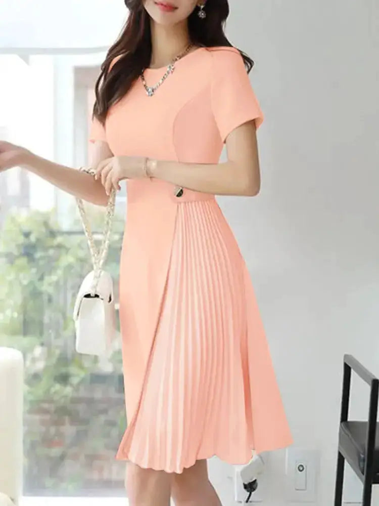 ZANZEA 2025 Elegant Pleated Dresses Women Summer Work OL Dress Stylish Short Sleeve Party Sundress Casual Patchwork Vestidos by Dropshipman