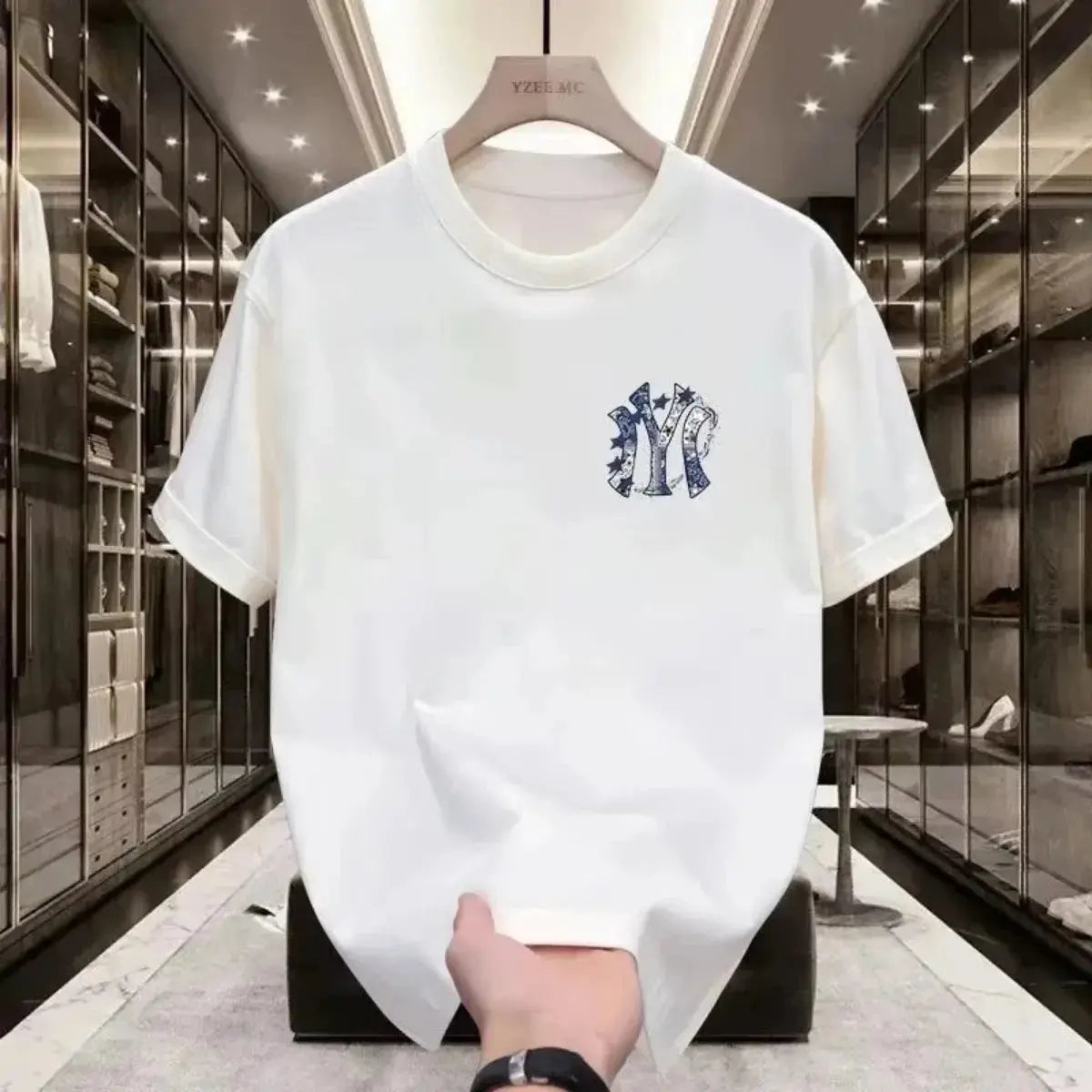 White men's short-sleeved T-shirt with trendy street print, loose fit, comfortable summer style from SHOPEZRA L.L.C.