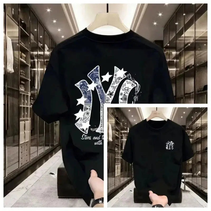White men's street style short-sleeved T-shirt with trendy printed design, loose fit, comfortable summer wear from SHOPEZRA L.L.C.