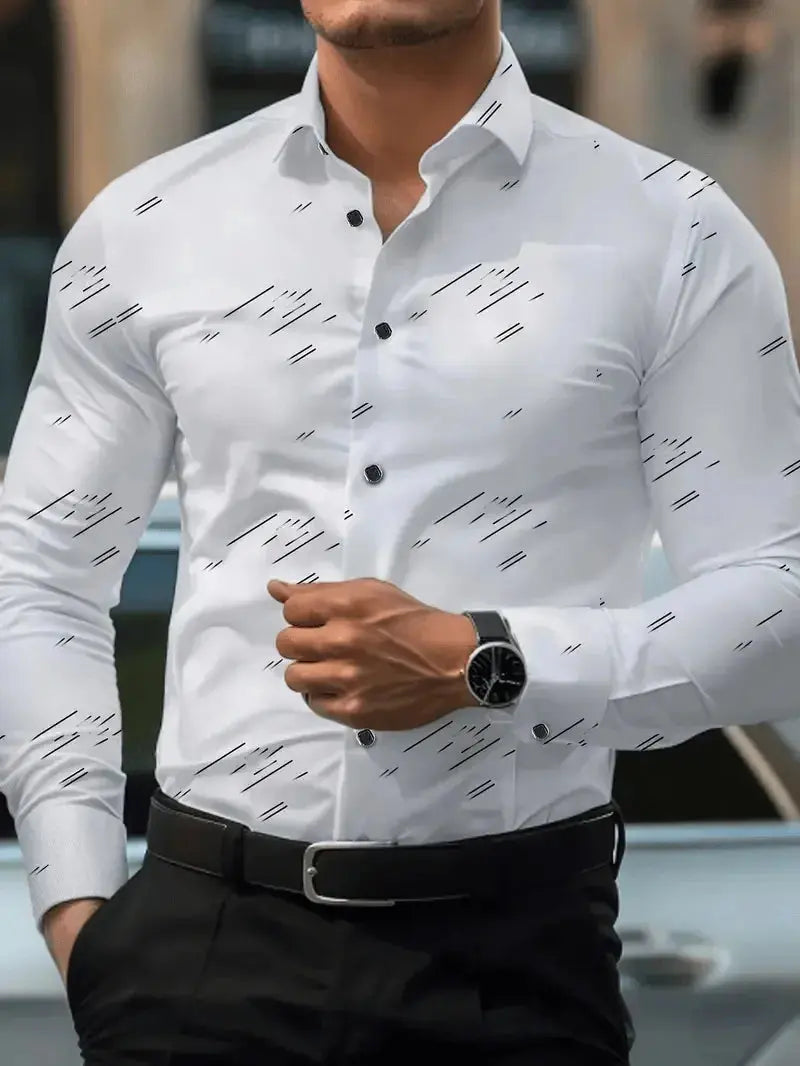 Men's long sleeve shirt with 3D vintage chain print, polyester fabric, outdoor street style, button-up design by SHOPEZRA L.L.C.