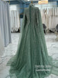 Yellow Saudi Arabian evening dress by SHOPEZRA L.L.C., modest high neck, long sleeves, sparkling sequined prom gown.