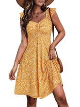 Yellow floral sundress for women with ruffle sleeves, casual summer style by FENSACE, perfect for warm weather and relaxed occasions.